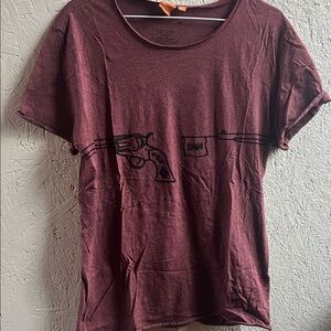 Hugo Boss Maroon Short Sleeve Tee with Black Pistol Graphic